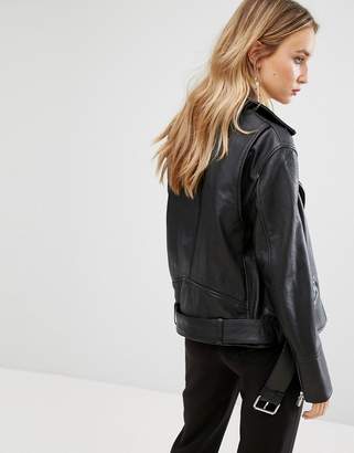 MANGO Leather Biker Jacket