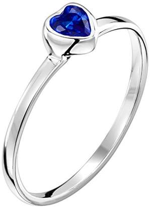 Jo for Girls Sapphire Blue Cubic Zirconia Solitaire Heart Ring in Sterling Silver - Size L