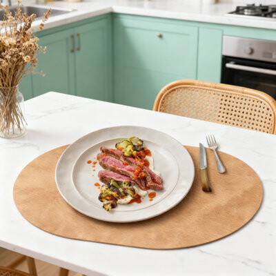 East Urban Home Heat Resistant Placemats Set Of 4 Waterproof Washable Table Mats For Kitchen Dining Room Premium PU Leather Place Mats 12 X 17 Inch Oval Placemat P