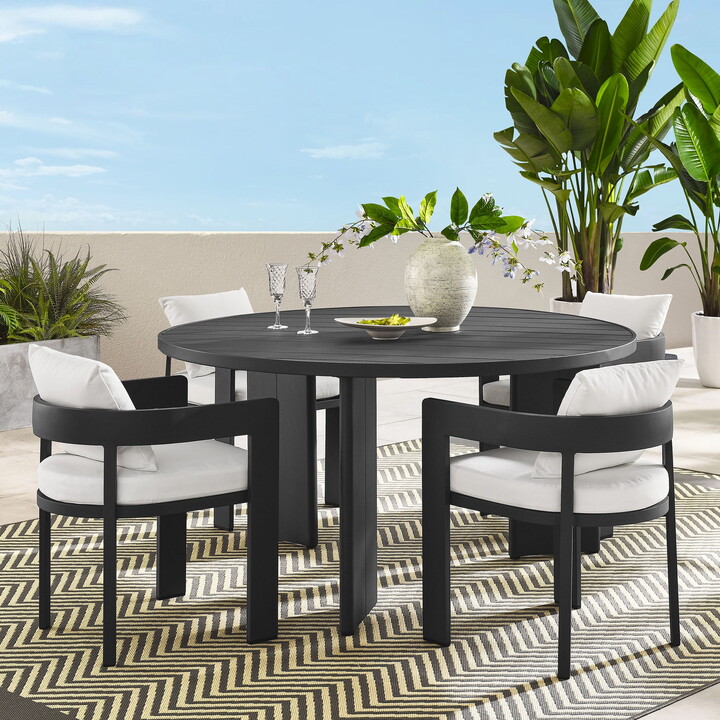 Modway Tahoe 5-Piece Outdoor Patio Aluminum Dining Set in Gray White