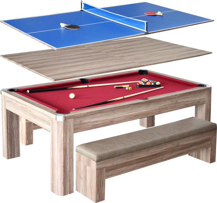 Hathaway Newport Pool Table Combo Set with Benches, 7-ft, Woodgrain Finish
