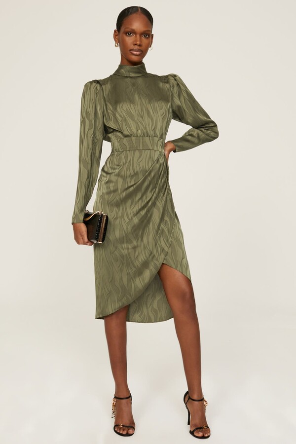 Ronny Kobo x RTR Green Puff Sleeve Dress Green-print