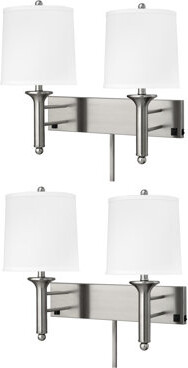 Medallion Lighting 2 - Light Plug-in Brushed Steel Armed Sconce