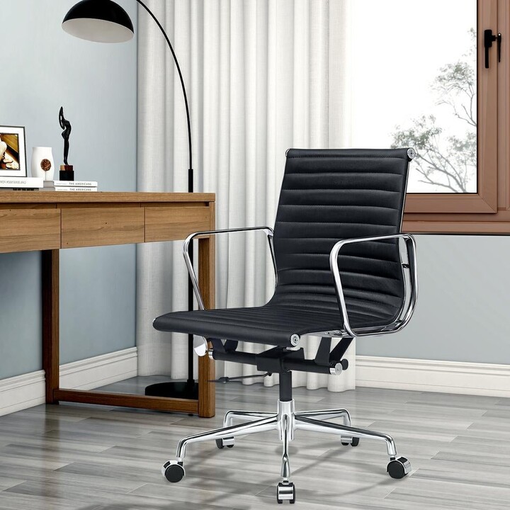 Calnod Leather Black Office Chair, with Star Aluminum Base and Silent