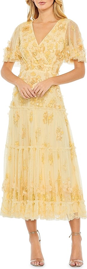Mac Duggal Women's Floral Embellished Tiered Midi-Dress - Butter - Size 4