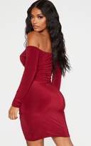 Thumbnail for your product : PrettyLittleThing Shape Burgundy Ruching Bardot Bodycon Dress