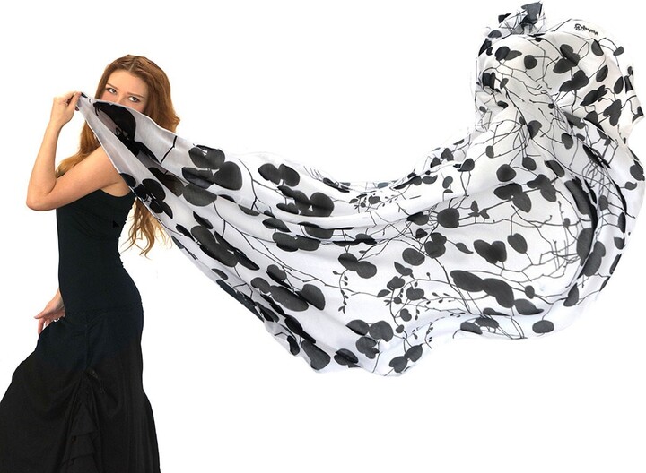 Black & White Scarf, Special Valentines Gift, Japanese Festival Accessory, Women Pashmina, Floral Wrap Shawl, Gifts For