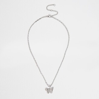 River Island Womens Silver butterfly pendant necklace