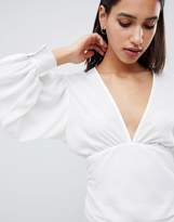 Thumbnail for your product : ASOS DESIGN v neck blouse with volume sleeve