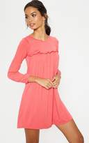 Thumbnail for your product : PrettyLittleThing Washed Red Frill Long Sleeve Smock Dress
