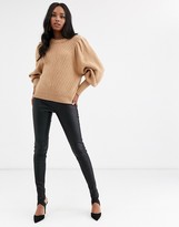 Thumbnail for your product : Y.A.S brush knit jumper with puff sleeves and ribbed cuffs in camel