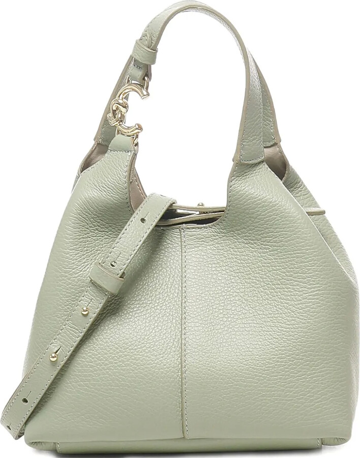 Button-Fastening Leather Shoulder Bag