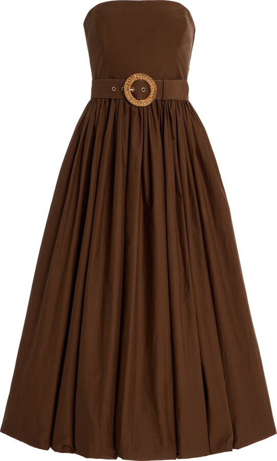 Cara Cara Anisha Belted Strapless Linen Bubble-Hem Midi Dress
