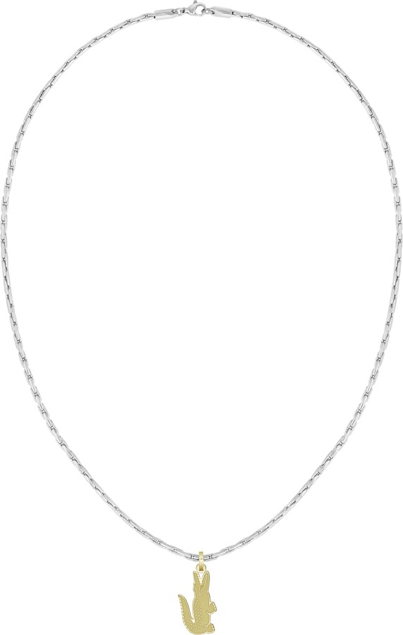 Lacoste Arthor Necklace – Unisex Reversible Pendant with Crocodile – Rectangular Box Chain Jewelry