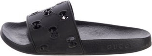 Gucci Rubber Slides Black GG Signature Size not listed estimated from measurements.