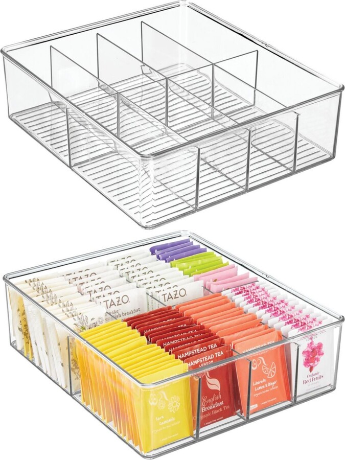 mDesign Plastic Extra Wide Divided Kitchen Organizer Box, 2
