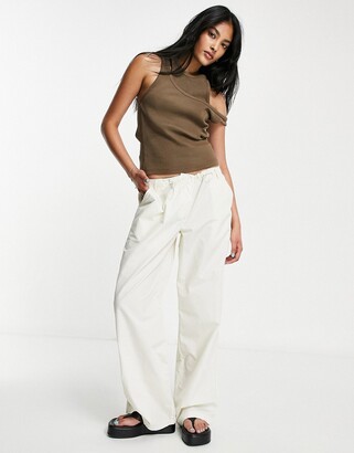 Topshop low rise wide leg nylon cargo pants in ecru - ShopStyle