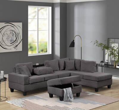 One Allium Way Modern Style Recliner Sectional Sofa Made With Wood In Cream