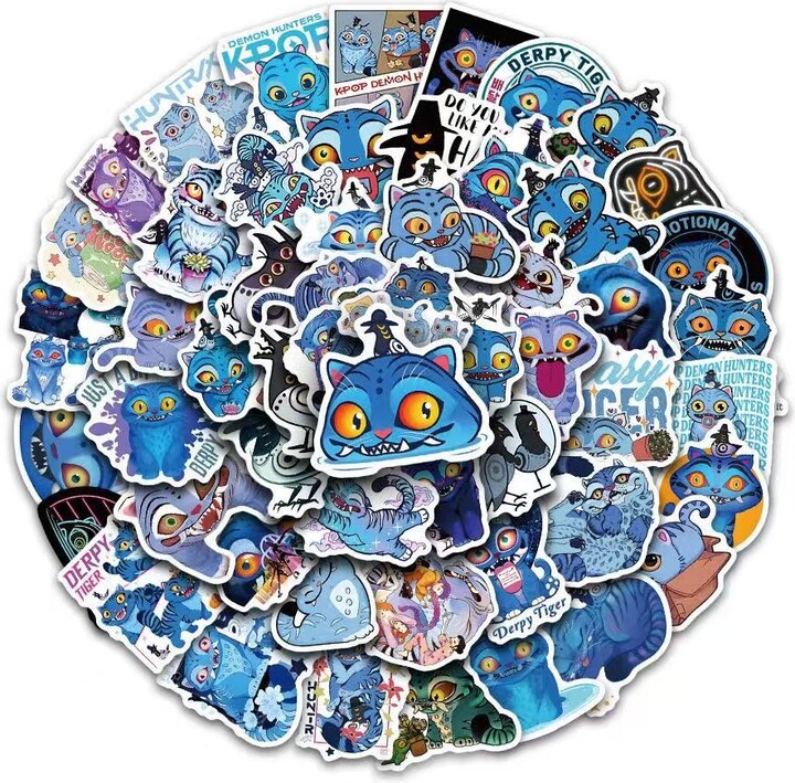 MINISO 56PCS KPop Demon Hunters Stickers Derpy Tiger Decals For Phone Laptop Suitcase Notebook Skateboard Waterproof Sticker Fans Gifts