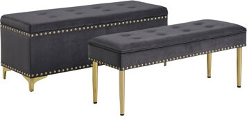 Grey Velvet Benches With Extra Storage And Nailhead Trim, 250lbs Capacity For Living Room, Bedroom, Entryway, Hallway Large Hallway, Bedroom