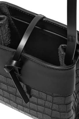 Kara Nano Tie Matte And Croc-effect Patent-leather Shoulder Bag - Black