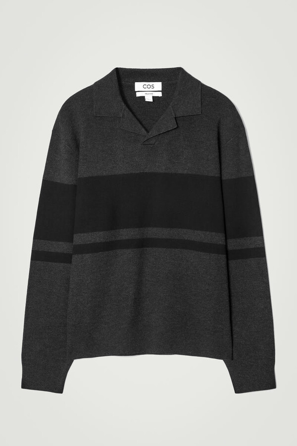 COS Striped Double-Faced Knitted Polo Shirt in Gray