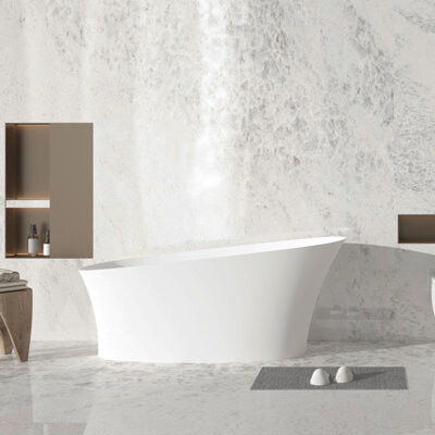 Metabath Matebath 67“ X 29” Solid Surface Freestanding Flatbottom Soaking Bathtub With Overflow In Matte White