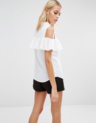 Fashion Union Sleeveless Shirt With Ruffle Cold Shoulder