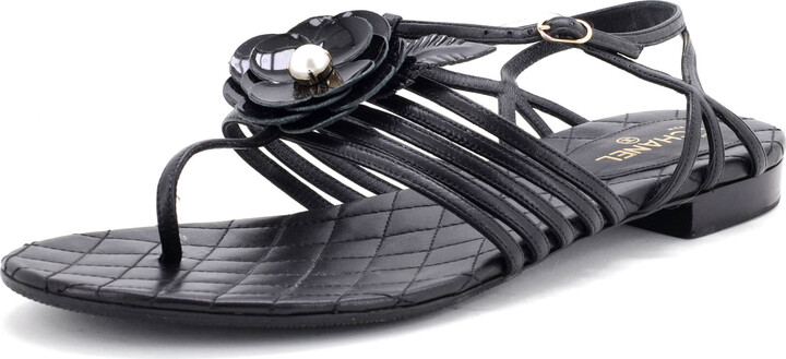 Chanel Women's Camellia T-Strap Sandals Leather