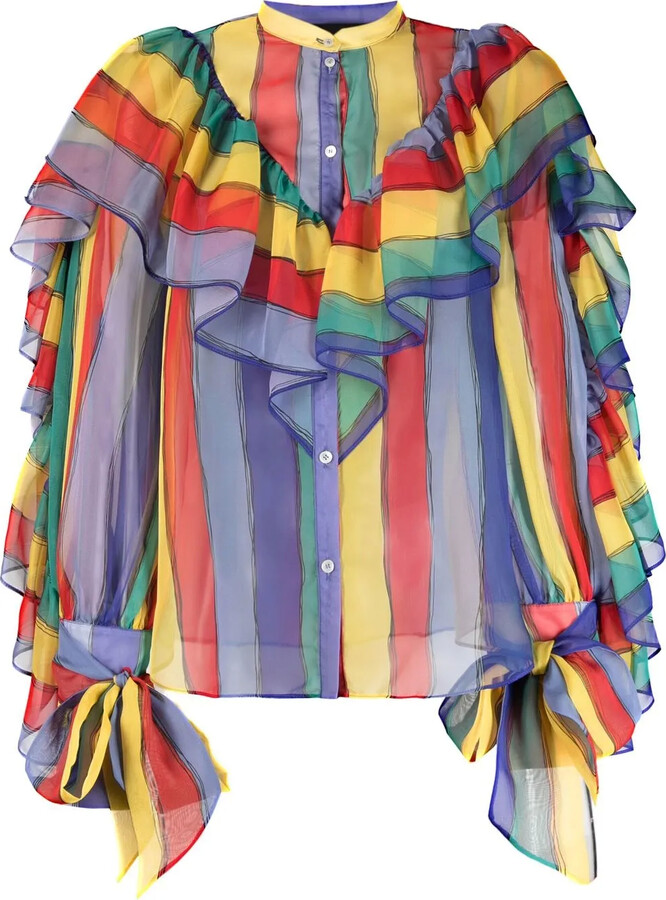 Rochas Stripe-Print Ruffled Blouse