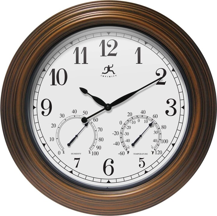 Infinity Instruments Tempest Indoor-Outdoor Metal Wall Clock, Antique Gold, 18.5 in.