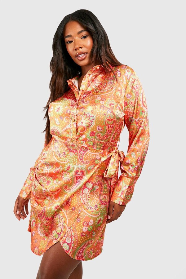Midi Boohoo Paisley Shirt Dress Boohoo Plus Bright Paisley Wrap