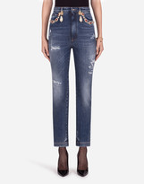 Thumbnail for your product : Dolce & Gabbana High-waisted jeans with pearls and embellishments