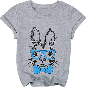 Toddler Baby Easter Bunny with Glasses Shirt Cute Rabbit Print Tshirt Happy Easter Short Sleeve Tee