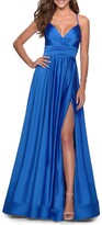 Thumbnail for your product : La Femme Satin Empire Waist Sleeveless Gown