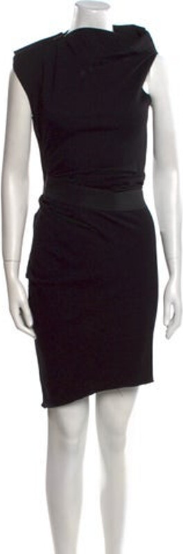 Lanvin Wool Sheath Dress Black Pleated Accents Sleeveless with Cowl Neck Exposed Zip Closure at Side Designer