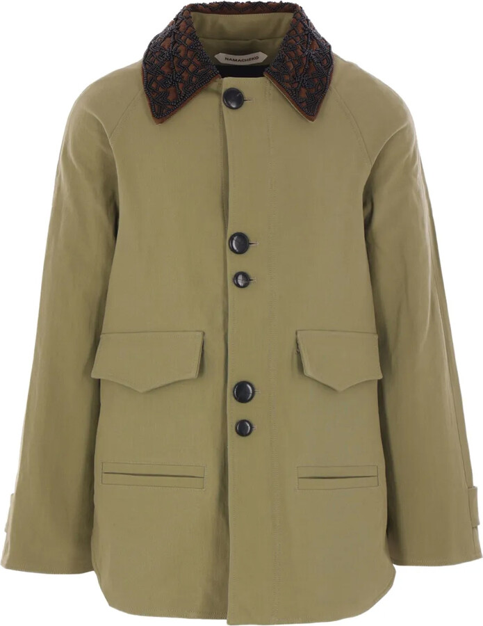 Namacheko Embroidered-Collar Canvas Jacket