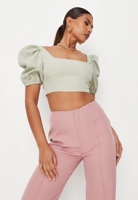 Missguided Sage Puff Sleeve Crop Top - ShopStyle