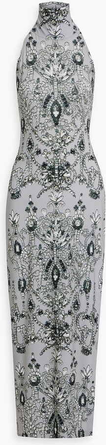 Norma Kamali Printed stretch-jersey halterneck gown
