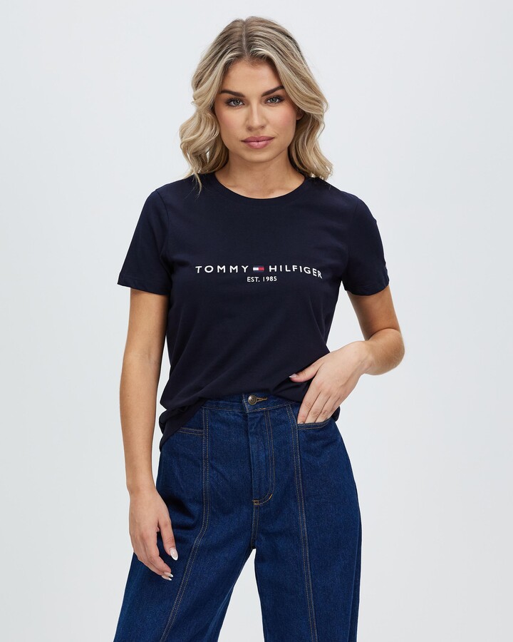 Tommy Hilfiger Women's Navy Printed T-Shirts - Heritage Crew Neck Regular  Tee - ShopStyle
