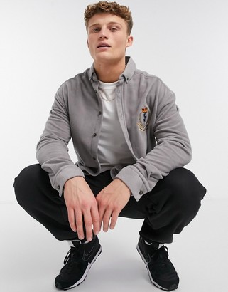 ASOS DESIGN 90s oversized grey towelling shirt with chest embroidery