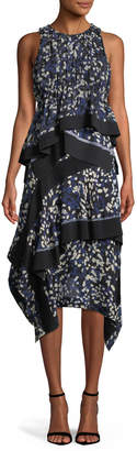 3.1 Phillip Lim Layered Painted-Dot Silk Midi Skirt w/ Rib Details