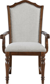 Canora Grey Of 2 Armchairs In Traditional Style Cherry Finish Gray Upholstery Nailhead Trim 250lbs Capacity 26.5\