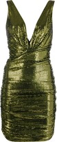 metallic ruched V-neck dress 