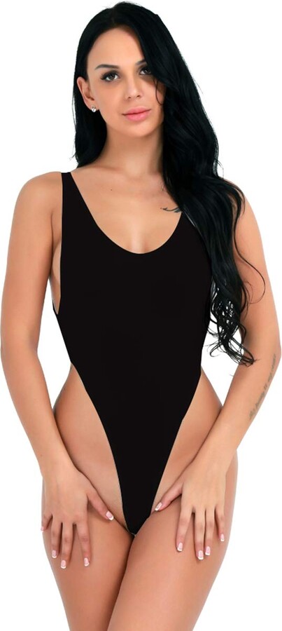 Aiihoo Women's See Through Mesh High Cut Thong Bodysuit One Piece Stretchy  Teddy Leotard Top Bathing Suit Black One Size - ShopStyle Shapewear
