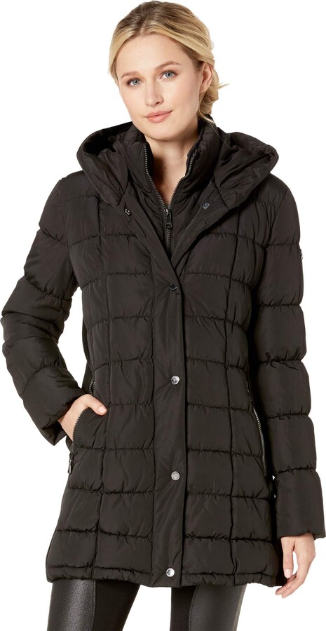 Calvin Klein Women's Traditional Puffer Jacket with Bib Insert and Knit ...