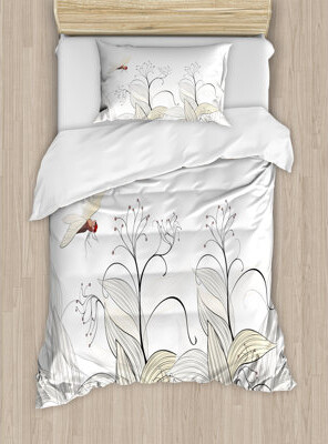 Ambesonne Dragonfly Duvet Cover Set, Nature Branches Lake, Twin, Cream Pearl