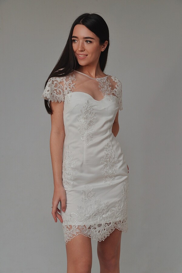 Minimalist Wedding Dress, Reception Dress, Civil Mini, Lace Beaded Dress, Plus