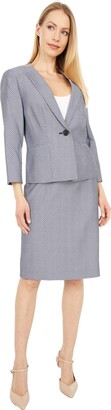 Le Suit Women's 1 Button Collarless Diamond Stretch Jacquard Seamed Skirt Suit Set