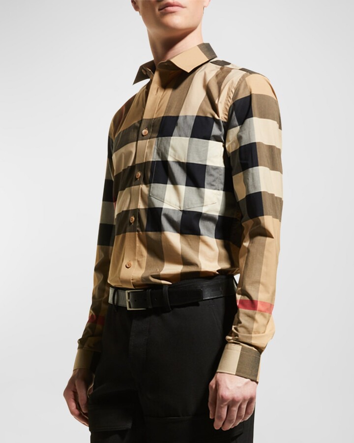 Mens Burberry Check Cuff Shirt | Shop the world's largest 